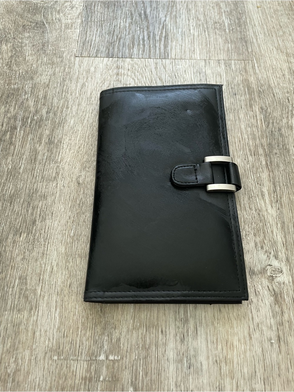 Black Leather-Look Journal with Silver Buckle Closure